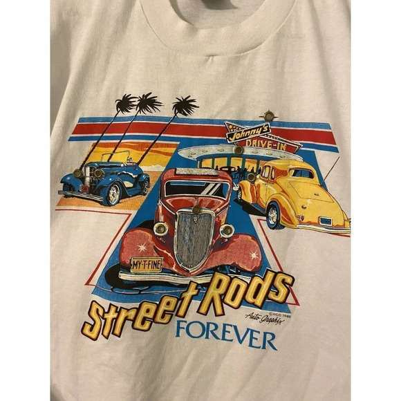VINTAGE 1986 STREET RODS FOREVER JOHNNY’S MEN SHIRT SIZE LARGE PERFECT CONDITION - Picture 7 of 11